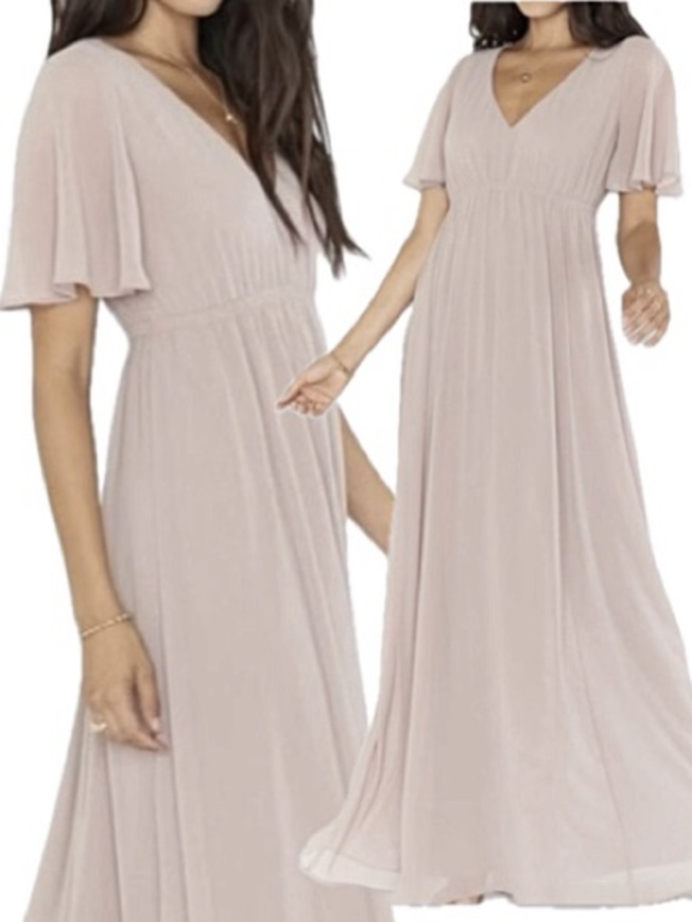 Show Me Your MuMu Emily Flutter Sleeve Empire Waist Maxi Dress Size M Soft Beige